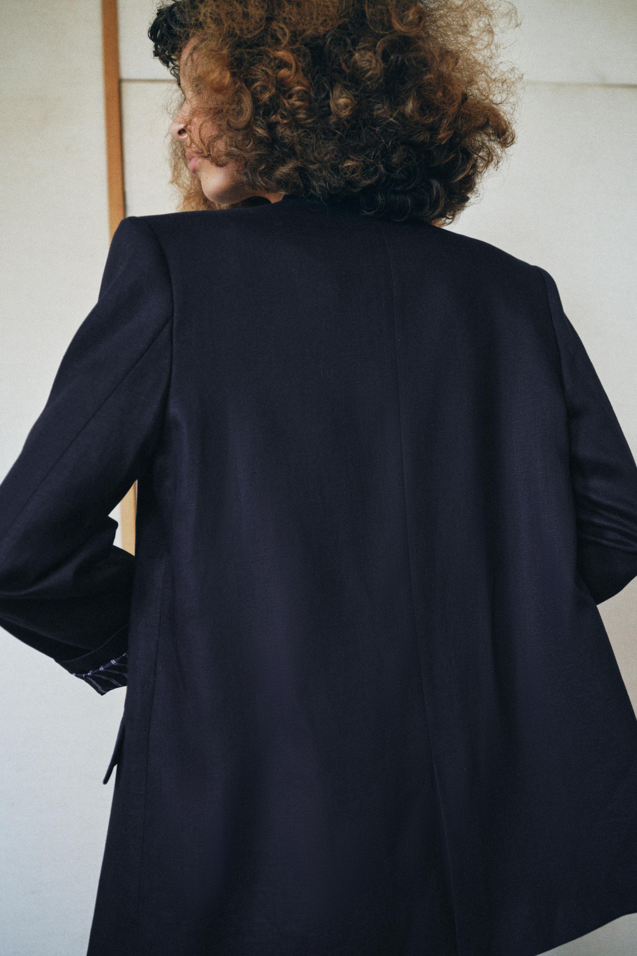 VESTE CROISÉE EN LIN À MANCHES RETROUSSÉES